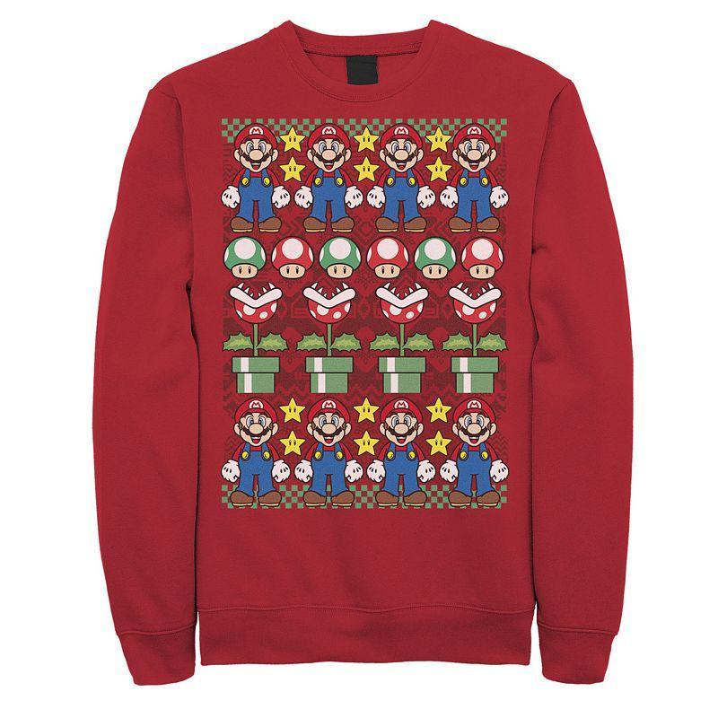 Mens Nintendo Super Mario Character Stack Ugly Christmas Sweater Style Sweatshirt Product Image