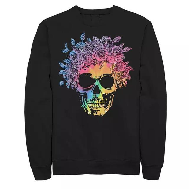 Big & Tall Tie Dye Skull Filled With Roses Fleece Sweatshirt, Mens Product Image