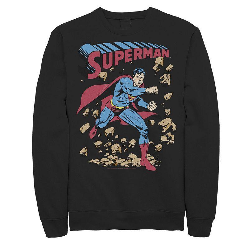 Mens DC Comics Superman Smash Rocks Vintage Poster Sweatshirt Blue Product Image