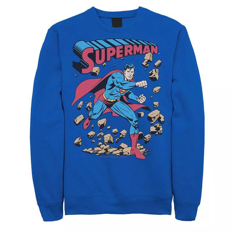 Mens DC Comics Superman Smash Rocks Vintage Poster Sweatshirt Blue Product Image