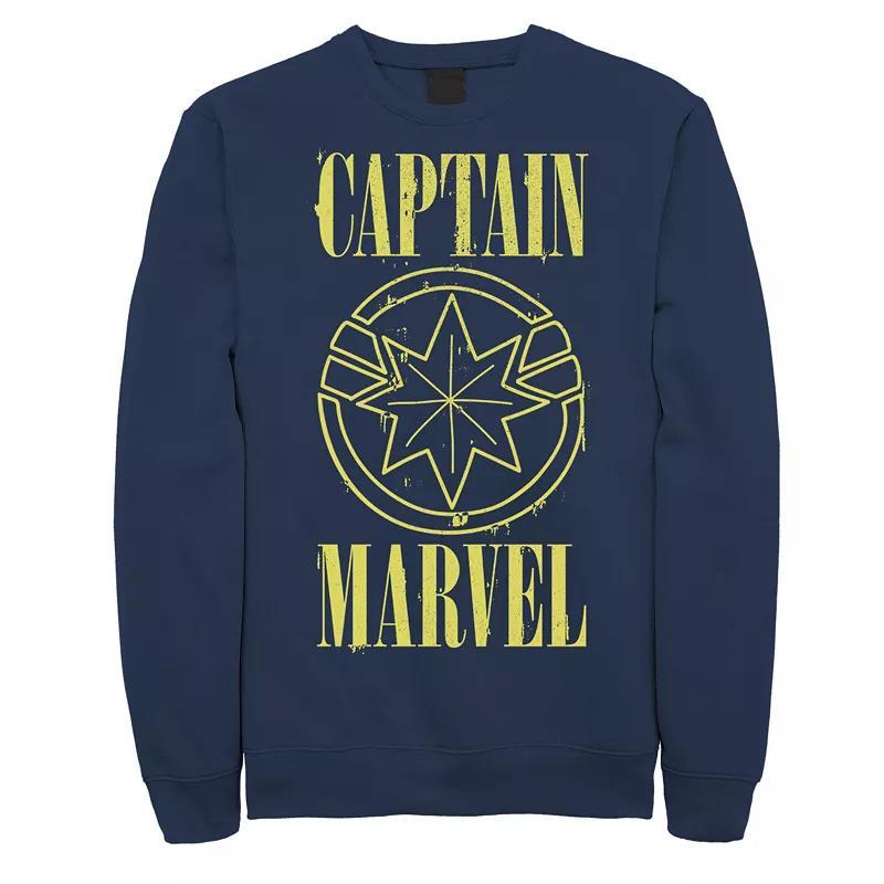 Mens Marvel Captain Marvel Yellow Paint Drip Logo Sweatshirt Blue Product Image