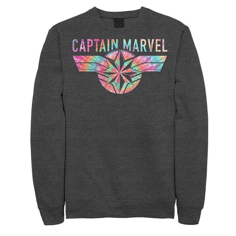 Mens Marvel Captain Marvel Tie Dye Logo Fill Sweatshirt Grey Heather Product Image