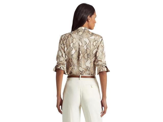 LAUREN Ralph Lauren Snakeskin Print Charmeuse Shirt (Cream ) Women's Blouse Product Image