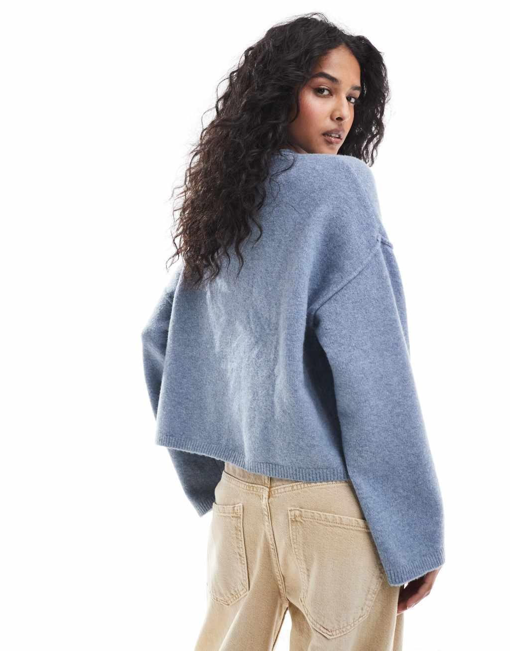 Pull&Bear cozy knit cardigan in pale blue Product Image