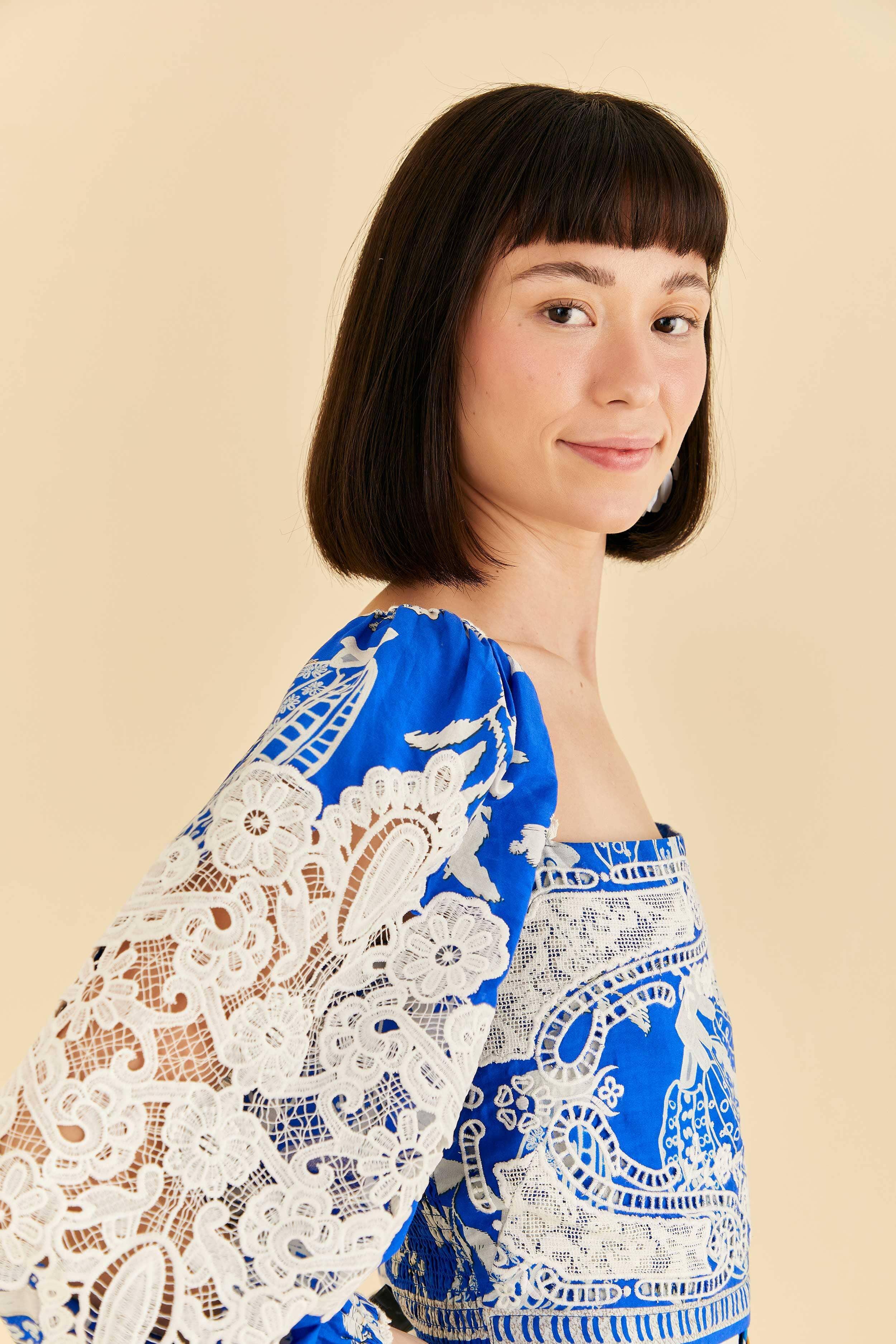 Blue Lace Banana Blouse Product Image