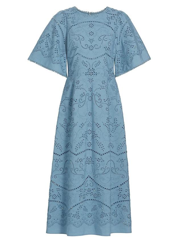 Womens Marchesa Rosa Dhalia Embroidered Cotton Midi-Dress Product Image