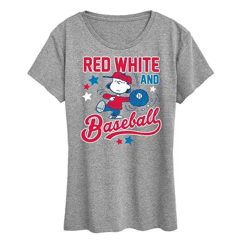 Womens Peanuts Lucy Red White Baseball Graphic Tee Product Image