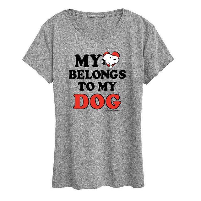 Plus Size Peanuts Heart Belongs Dog Graphic Tee, Womens Grey Gray Product Image