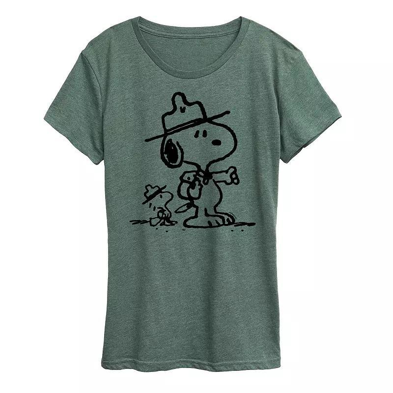 Womens Peanuts Snoopy & Woodstock Scout Pals Graphic Tee Grey Golden Meadow Product Image