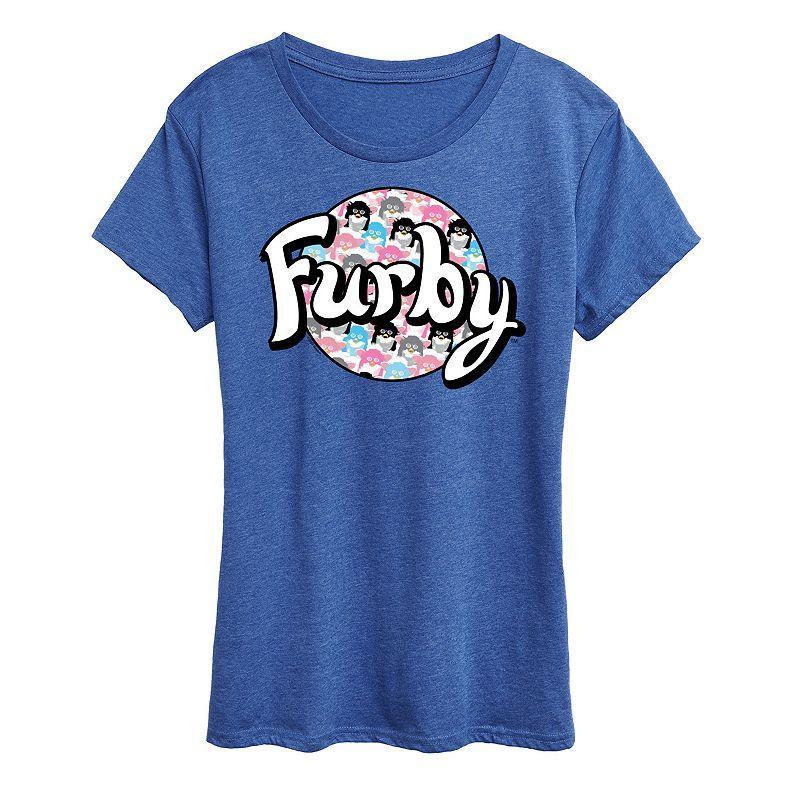 Womens Furby Logo Circle Graphic Tee Grey Royal Blue Product Image