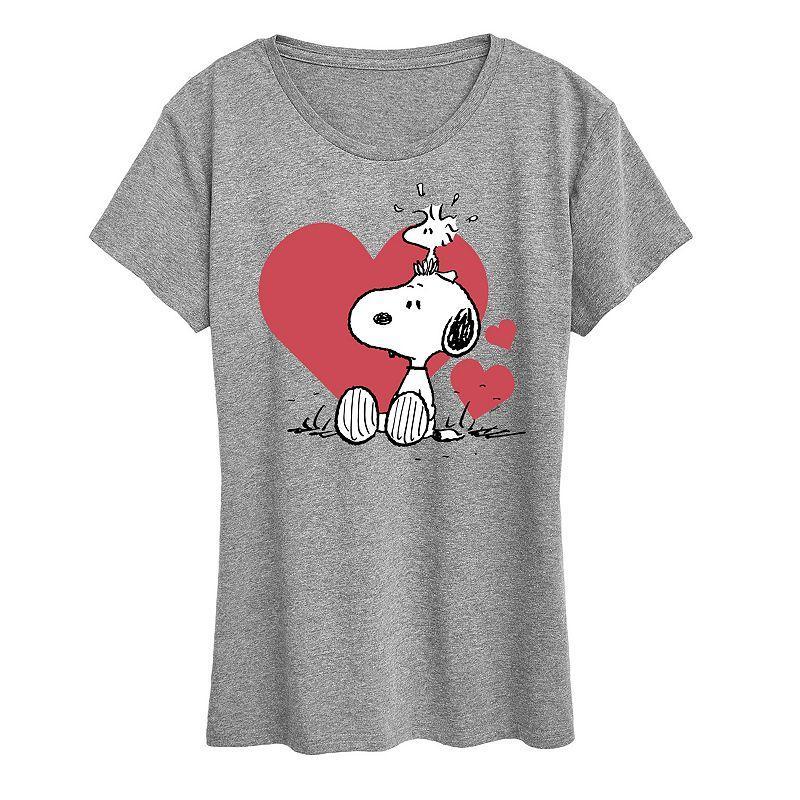 Womens Peanuts Snoopy & Woodstock Hearts Graphic Tee Product Image