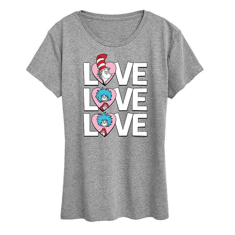 Womens Dr. Seuss Love Stacked Graphic Tee Grey Red Product Image