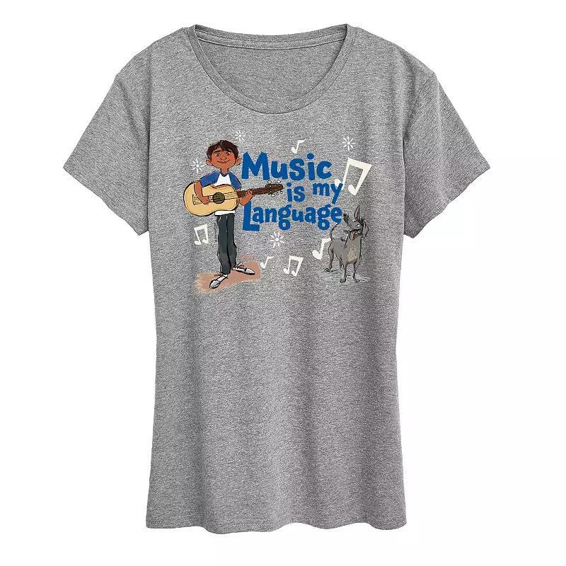 Disneys Coco Miguel Womens Music Is My Language Graphic Tee, Girls Grey Gray Product Image