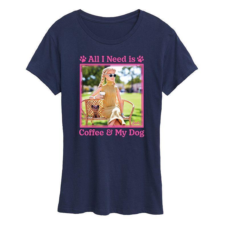 Womens Barbie All I Need Is Coffee & My Dog Graphic Tee, Girls Blue Product Image