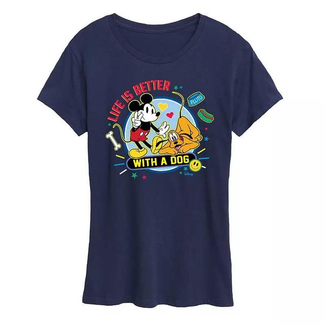 Disneys Mickey Mouse & Pluto Womens Life Is Better With A Dog Graphic Tee Blue Product Image