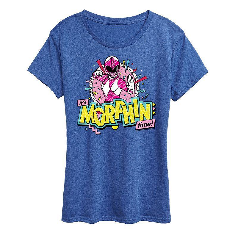 Womens Power Rangers Morphin Time Pink Graphic Tee Grey Royal Blue Product Image