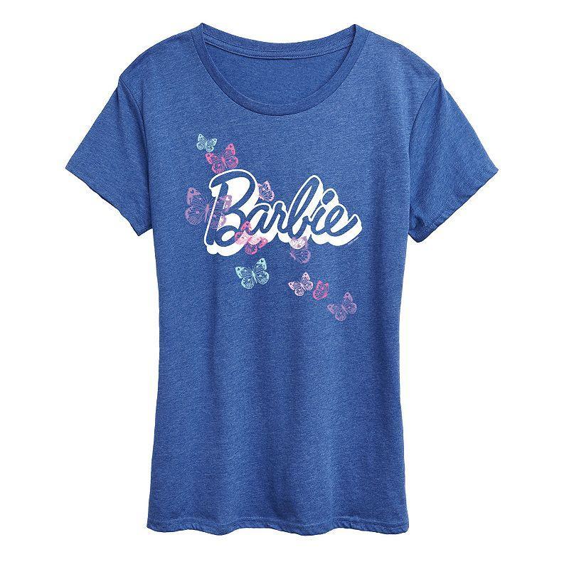 Womens Barbie Butterfly Logo Graphic Tee, Girls Grey Royal Blue Product Image