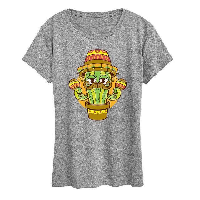 Womens Cactus Sombrero Graphic Tee Grey Gray Product Image