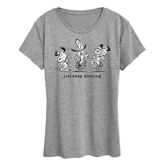 Womens Peanuts Snoopy Just Keep Dancing Graphic Tee, Girls Grey Gray Product Image