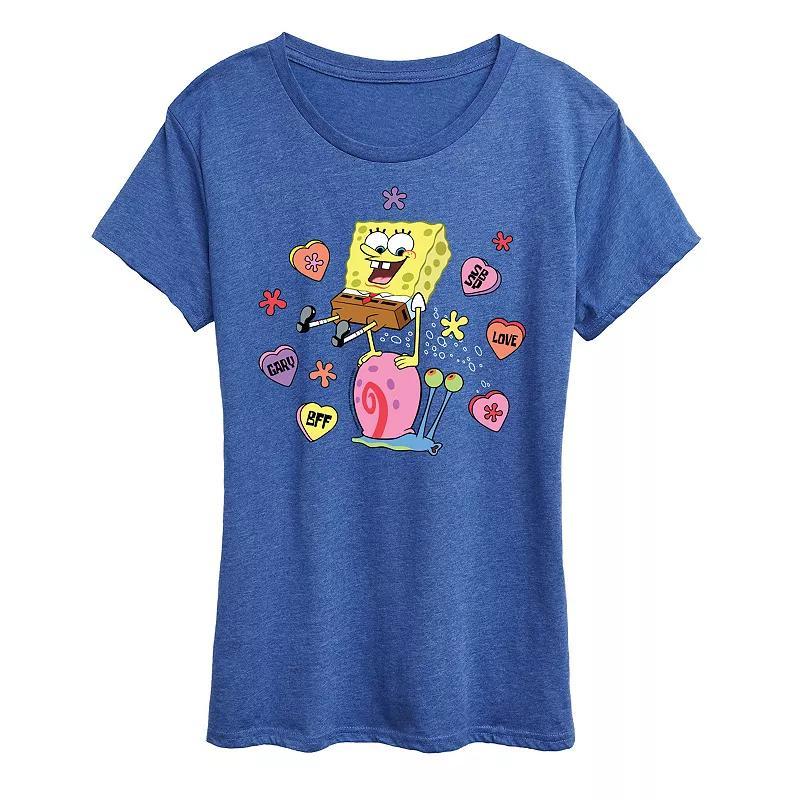 Womens Spongebob Squarepants Spongebob Gary Candy Hearts Graphic Tee Product Image