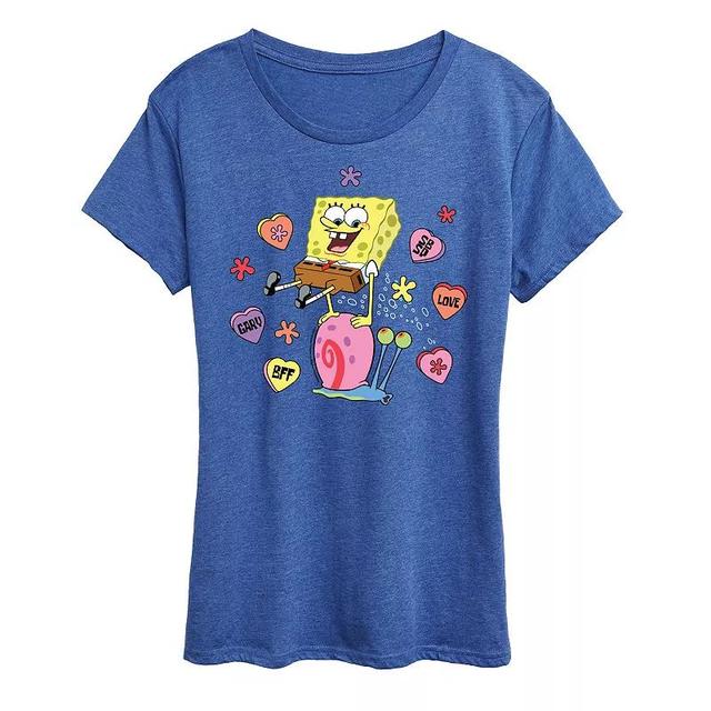 Womens Spongebob Squarepants Spongebob Gary Candy Hearts Graphic Tee Grey Gray Product Image