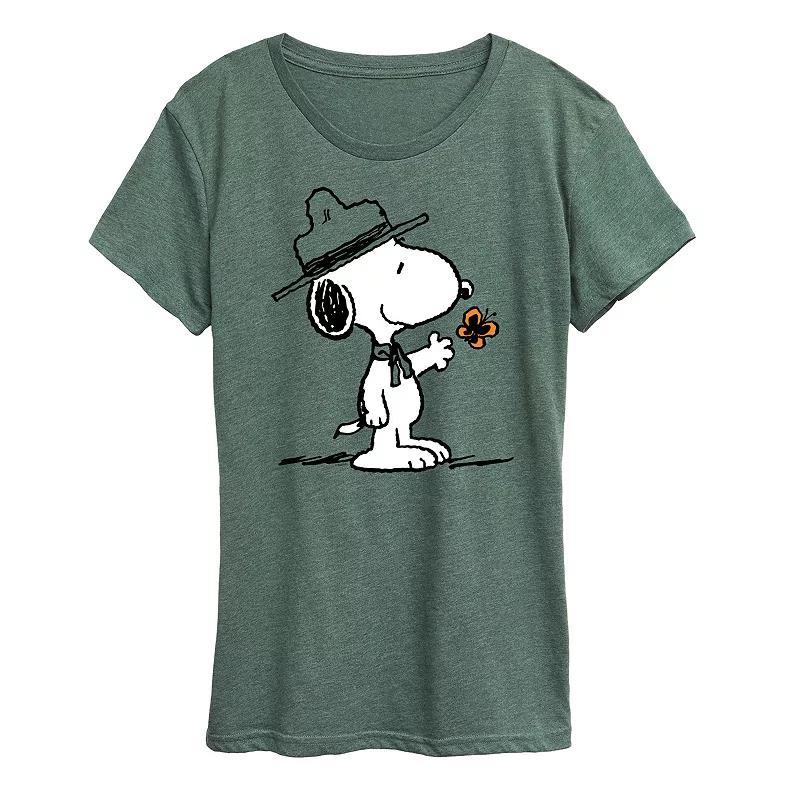 Womens Peanuts Ranger Snoopy Butterfly Graphic Tee Grey Royal Blue Product Image