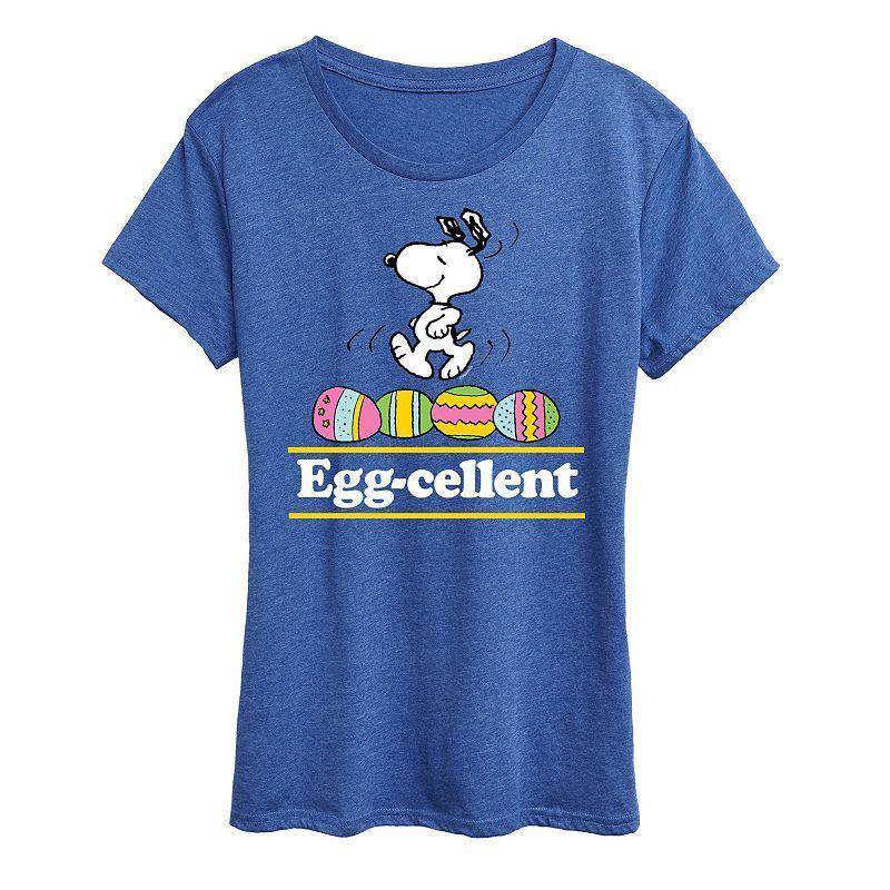 Womens Peanuts Snoopy Egg-cellent Graphic Tee Grey Green Product Image