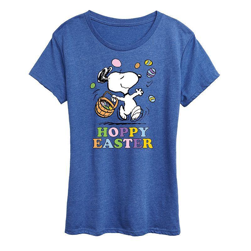 Womens Peanuts Snoopy Hoppy Easter Graphic Tee Grey Royal Blue Product Image