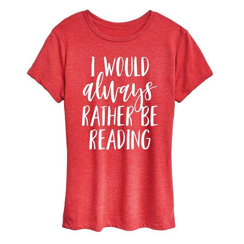 Womens I Would Always Rather Be Reading Graphic Tee Grey Red Product Image