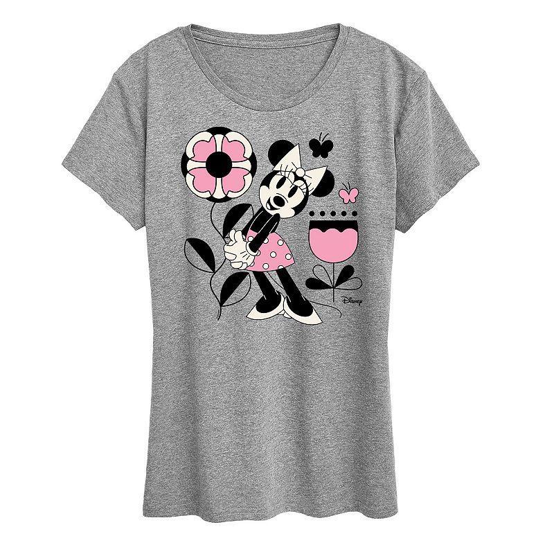 Disneys Minnie Mouse Flower Butterfly Graphic Tee, Womens Grey Gray Product Image