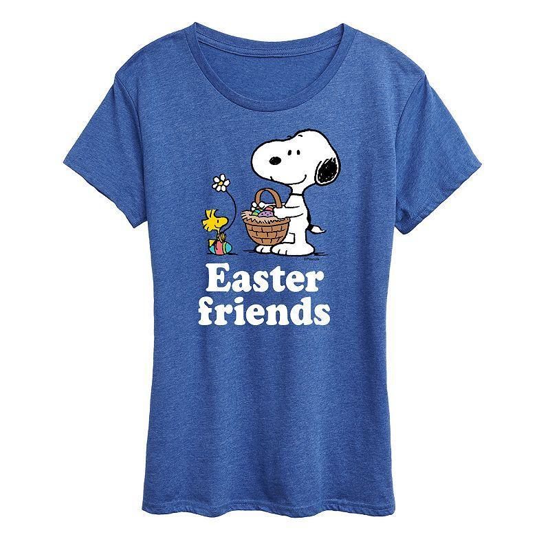 Womens Peanuts Snoopy & Woodstock Easter Friends Graphic Tee Grey Royal Blue Product Image