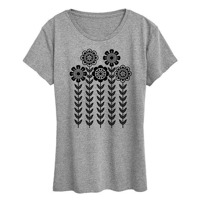 Womens Scandinavian Flowers Flowy Tee Grey Royal Blue Product Image