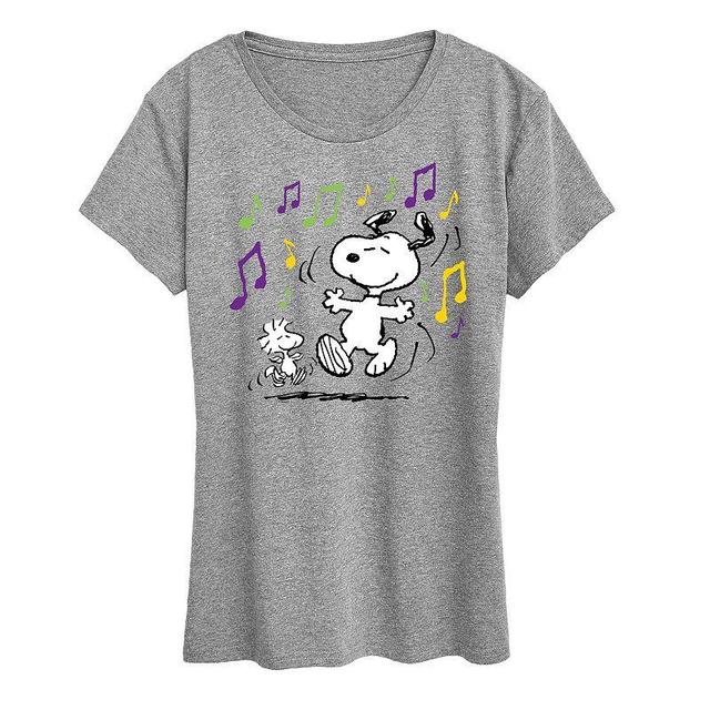 Womens Peanuts Snoopy Mardi Gras Marching Band Graphic Tee Grey Gray Product Image