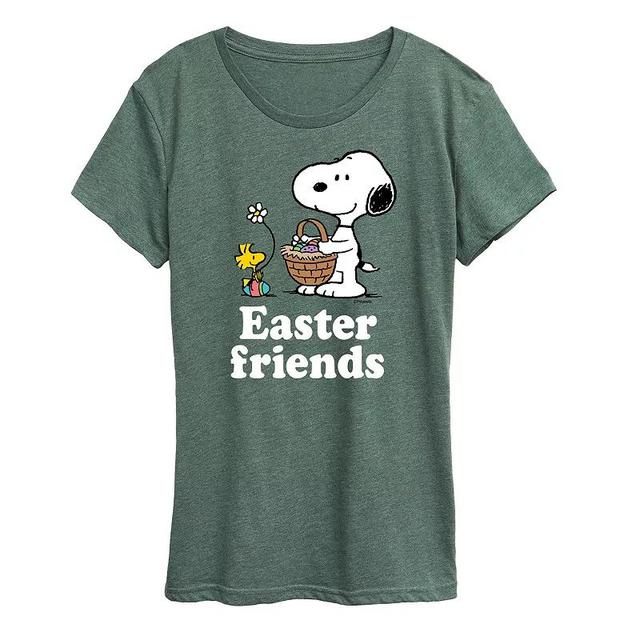 Womens Peanuts Snoopy & Woodstock Easter Friends Graphic Tee Grey Green Product Image