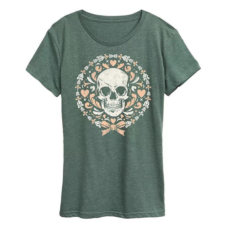 Womens Coquette Skull Graphic Tee Grey Green Product Image