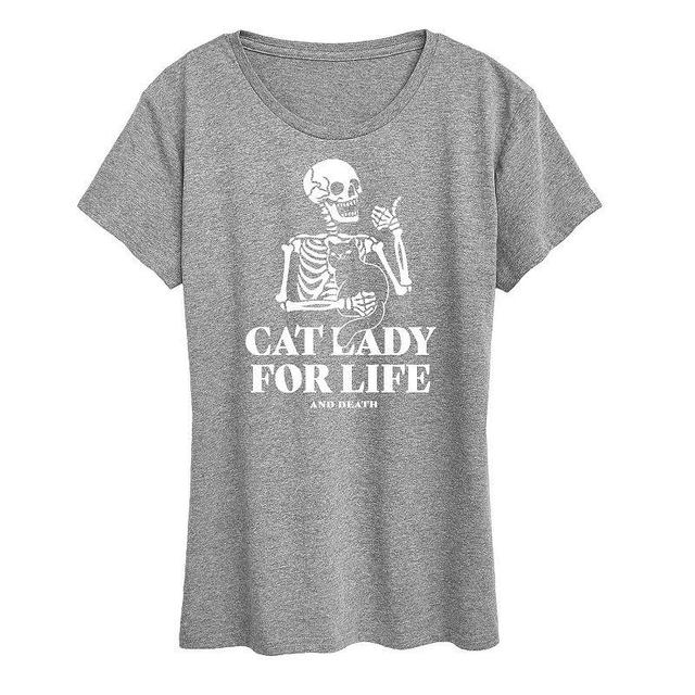 Womens Cat Lady For Like Skeleton Graphic Tee Grey Gray Product Image