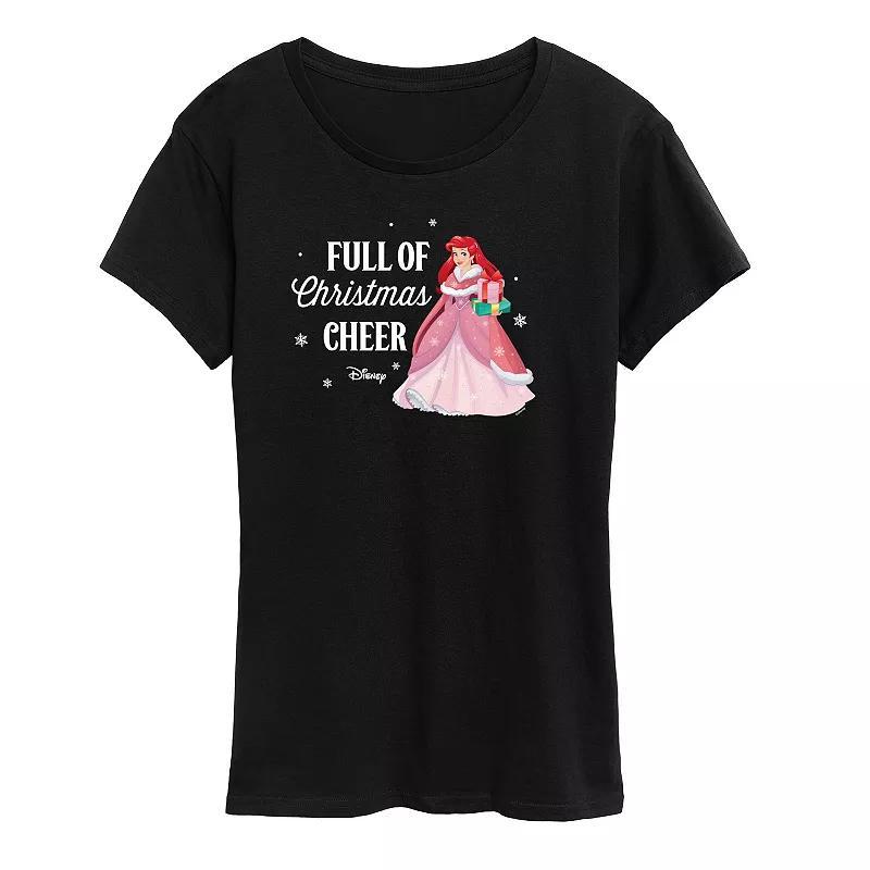 Disney Princess Ariel Women's "Full Of Christmas Cheer" Graphic Tee, Girl's, Size: Small, Green Product Image