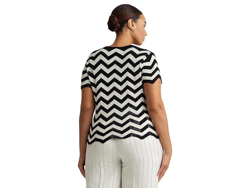 LAUREN Ralph Lauren Plus-Size Chevron Short-Sleeve Sweater (Black/Mascarpone Cream) Women's Clothing product image