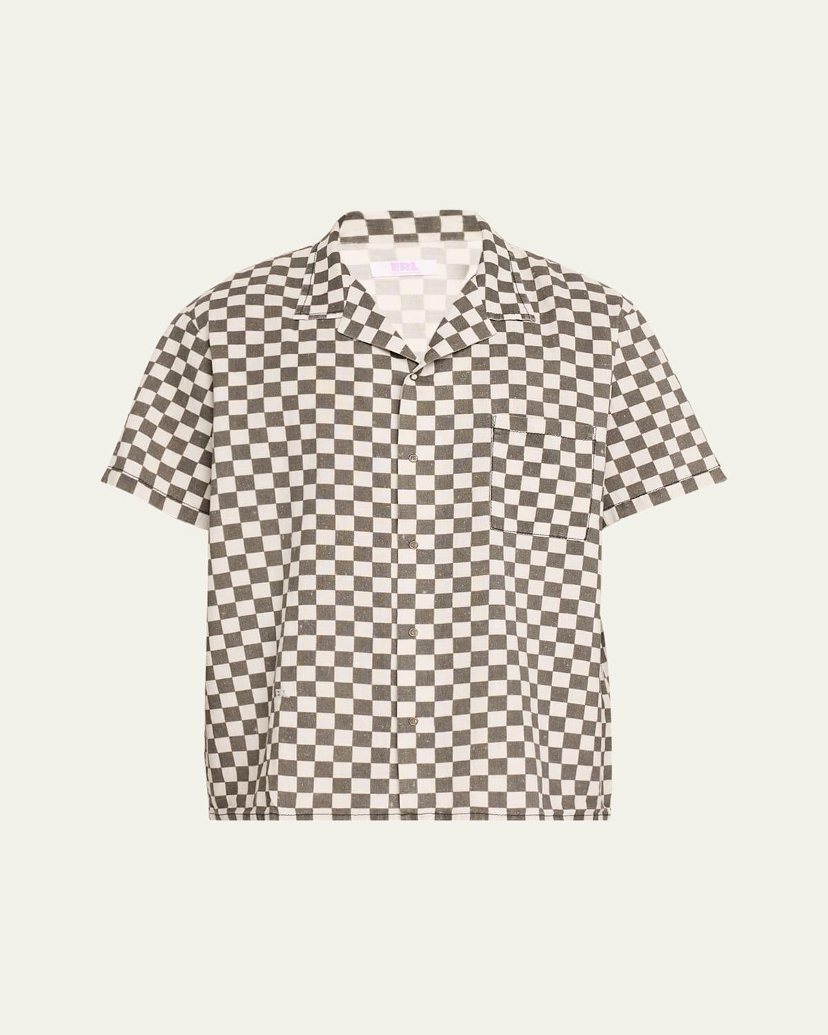 Mens Cotton-Linen Checkered Camp Shirt Product Image