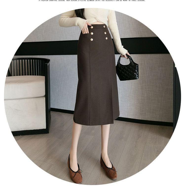 High Rise Plain A-Line Midi Skirt Product Image