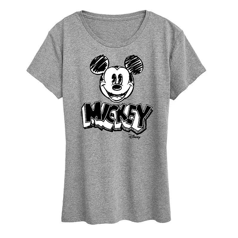 Disneys Mickey Mouse Plus Monochrome Sketch Graphic Tee, Womens Grey Gray Product Image