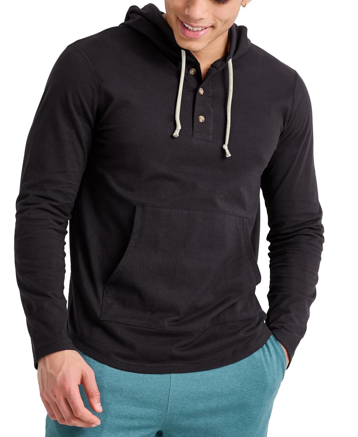 Mens Hanes Originals Cotton Henley Hooded Sweatshirt Product Image