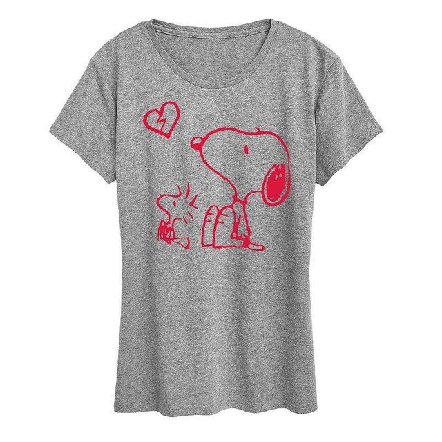 Womens Peanuts Snoopy & Woodstock Broken Heart Graphic Tee Med Grey Product Image