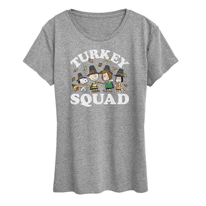 Womens Peanuts Turkey Squad Graphic Tee, Girls Grey Green Product Image