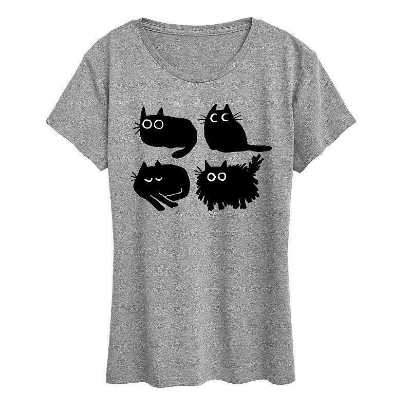 Womens Sketched Black Cats Graphic Tee Dark Grey Product Image