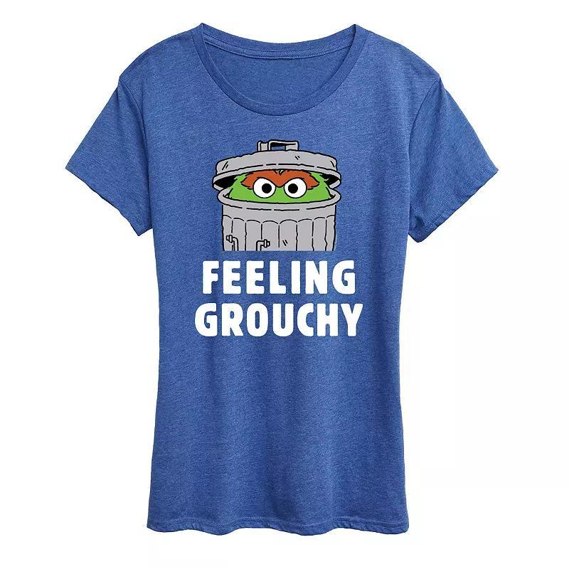 Womens Sesame Street Feeling Grouchy Graphic Tee Grey Royal Blue Product Image