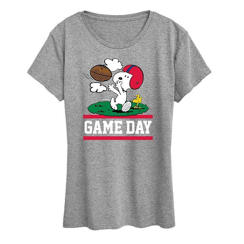 Womens Peanuts Snoopy & Woodstock Game Day Graphic Tee, Girls Grey Gray Product Image