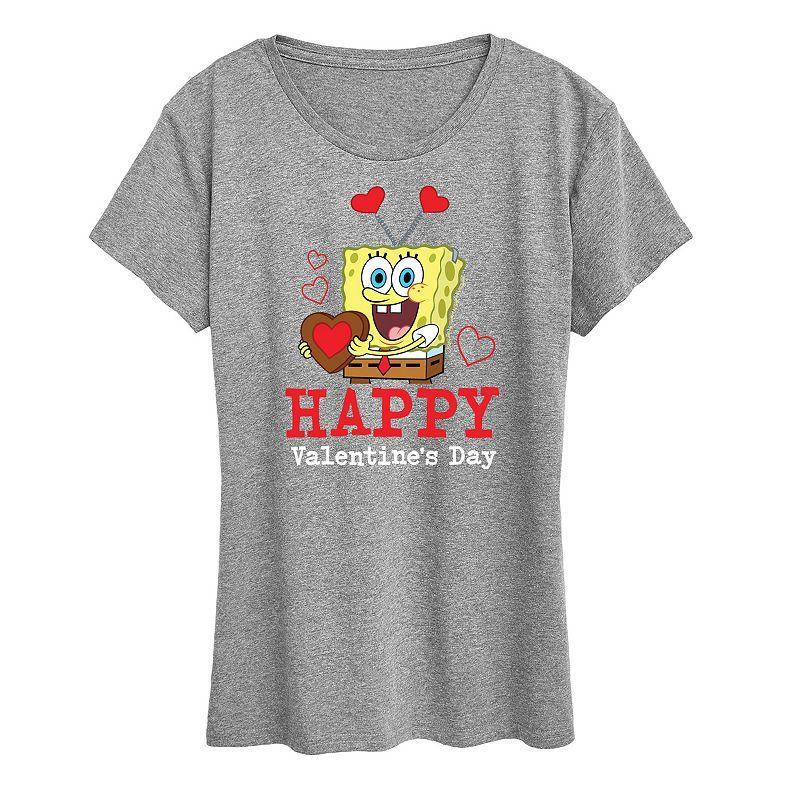 Womens Spongebob Squarepants Happy Valentines Day Graphic Tee Grey Gray Product Image