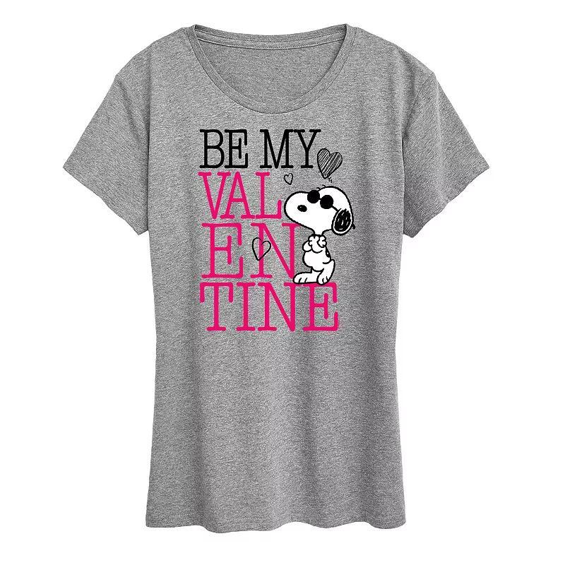 Womens Peanuts Snoopy Be My Valentine Graphic Tee Grey Gray Product Image