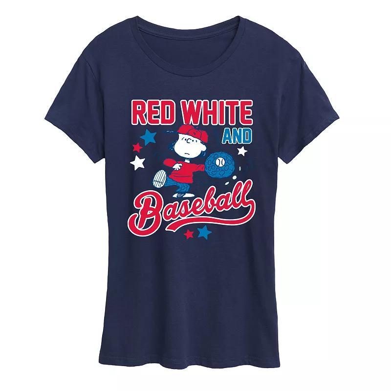 Womens Peanuts Lucy Red White Baseball Graphic Tee Blue Product Image